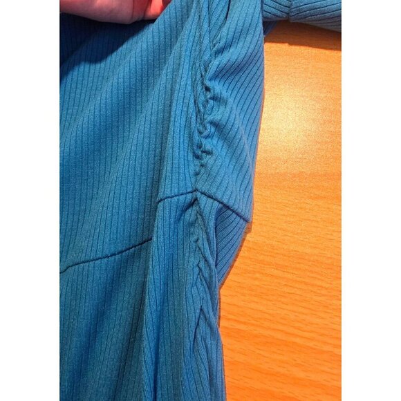 Nina Parker Midi Dress 2X Blue Cut Out Stretch Ribbed Ruched Short Sleeve Casual - Picture 13 of 16